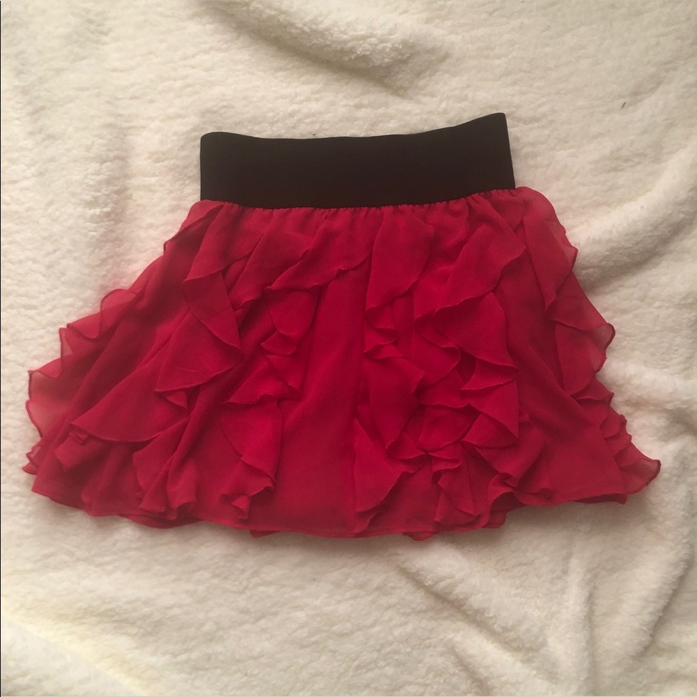Express pink and black ruffle mini skirt